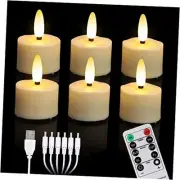 6 Pack LED Tea Lights USB with Remote Control & Timer Warm White Rechargeable