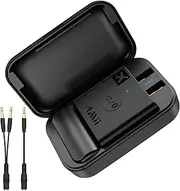 1Mii B05 Airplane Bluetooth 5.3 Audio Transmitter for Headphones W/Portable Charging Case, in-Flight Bluetooth Adapter Support AptX HD/Low Latency/Adaptive, Work with 3.5 Aux on Airline or in Gym