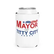 Mayor Of Titty City Beer can sleeve gag gift white elephant Holder Coozie Soda