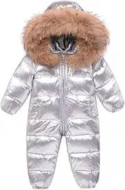 [Jueshanzj] Unisex-Baby Hooded Snowsuit Down Onesies Winter Toddler Warm Rompers