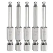 5pcs Ball End Hex Screwdriver Bit H3 Head 1/4" Hex Shank 2" Long Magnetic