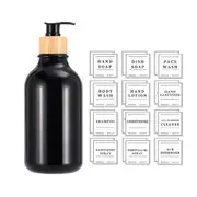 Empty Plastic Pump Bottles Dispenser Portable Refillable Bottle Lotion Shampoo Container-Black and Storage label
