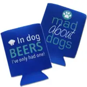 Set of 2 DOG THEMED Neoprene Fold Flat Can / Stubbie Coolers
