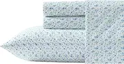 [Laura Ashley] Queen Sheets, Super Soft Cotton Percale Bedding Set with Match Pillowcases, Breathable Essentials (Evie Blue, Queen)