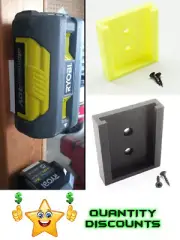 Wall Mount Bracket for Ryobi 40v Lithium Battery - 3D Printed Black & Neon Yel