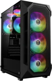 ATX Mid Tower Gaming Computer PC Case Tempered Glass, Built-In 4X 120Mm