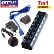 7 Ports USB 3.0 HUB Powered High Speed Splitter Extender PC AC Adapter Cable