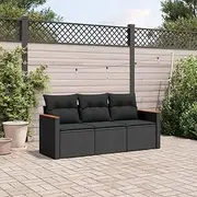 Patio Furniture Sets 3 Piece Garden Sofa Set with Cushions Black Poly Rattan