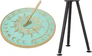 MEDIEVAL CRAFT Solstice Style Blue Verdigris Finish NESW Compass Summer Vibes Sun Clock Vintage Sun Dial Garden or Lawn Clock Sundial with Stand 10"