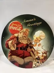 14” Tin Metal Tacker Sign Coca Cola Santa Christmas Advertising Store Display