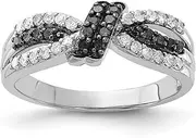 [JewelryWeb] 925 Sterling Silver Polished Prong set Black and White Diamond Ring 7mm Wide Band Style-Ring for Women