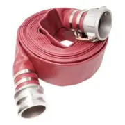 Gloxco 4" x 25' Red Heavy Duty Lay Flat PVC Discharge Hose Assembly with Alum...