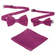 Bow Tie for Men, Adjustable Bow Ties with Pocket Square(Purple Red, 2Size)