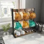 Rustic Coffee Mug Holder Stand Countertop Cup Display Rack w Storage Base 16Hook