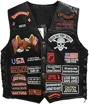 WalnutKing Men Leather Motorcycle Jacket Vest Plastered Embroidery Cool Patches Biker Vest