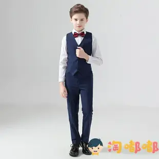 三件套 兒童西裝套裝花童禮服鋼琴演出服馬甲小主持人男童西服【步行者戶外生活館】