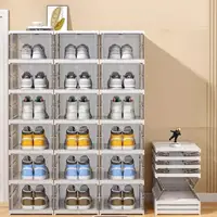 在飛比找momo購物網優惠-【STYLE 格調】喬登免安裝折疊一體式加厚透明鞋盒-6層2