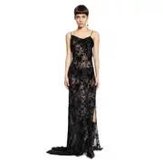 [ANN DEMEULEMEESTER] Aaricia Long Bias Slip Dress in Velvet Devoré Black