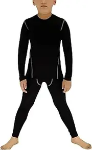 [YUSHOW] Boys Thermal Underwear Set Kids Long Johns Compression Leggings and Thermal Shirt Winter Athletic Base Layer, Black, 10