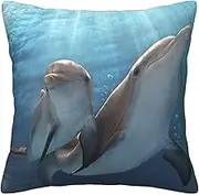 BONDIJ Throw Pillow Cover, Modern Decorative Corduroy Cushion Cover, Square Winter The Dolphin Cushion Case for Living Room Sofa Chair Car