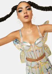 [Club Exx] Butterfly Supreme Holographic Bustier Top