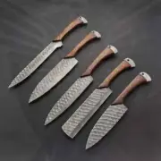 Custom Handmade FORGED DAMASCUS STEEL5 PICES CHEF KNIFE SET WITH SHEATH