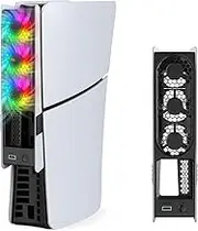 Lüfter für PS5 Slim / Pro - Tendak LED Kühler mit RGB-Licht, USB 3.0 Port, Drei Einstellbare Geschwindigkeit Kühlventilator für Playstation 5 Slim / Pro Disc & Digital Konsole