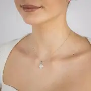 Sterling Silver Rhodium Plated Cubic Zirconia Created Pink Opal Oval Pendant, No Chain