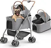 Dog Stroller, Pet Stroller, Cat Stroller – Zipperless Entry, Easy Fold with Removable Liner, Storage Basket + Cup Holder (Gray)