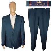 NEW Carlo Lusso 150 Super Deluxe Two Piece Blue Suit 46L Flat Front Pants 38X29