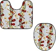 Toilet Lid Cover and U-Shaped Toilet Floor Mat Set of 2 Pieces, Old Ukulele Musical Instruments Toilet Mat Set, Machine Washable Seat Covers Non-Slip Absorbent Rugs