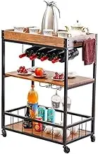 Home 3 Tier Metal Kitchen Trolley Cart with Wood Top and Storage Rack for Home Dining Room Storage