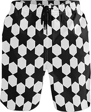 [GuoChe] Mens Funny Swim Trunks Black and White Stars Quick Dry Bathing Suits Sports Running Swim Board Shorts Mesh Lining