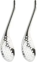 DACUAN Spherification Spoon, 2pcs Small Slotted Bar Spoon, Stainless Steel Slotted Spoons Strainers Caviar Colander Molecular Gastronomy Bar Egg Spoon for Basting, Caviar, Molecular Mixologist Silver