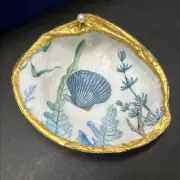 Handmade Decorative Clam Shell Ocean Pattern Gold Paint With Pearl