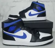 Sz 3.5Y/6.5Y/7Y - Nike Air Jordan 1 Retro Mid Racer Blue White Black 554724-140