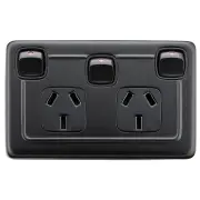 Clip On Double Power Point with Switch, Black