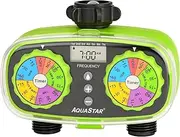 AQUASTAR Two- Zone Hose Watering Timer (Red), Lawns&Garden, Sprinkler Timer, Simple Digital Timer, 10-100PSI, 1-13 Watering Cycles, 12 hrs up to Every 7 Days (Green)