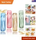 Reusable Travel Utensils Set with Case, 4 Sets Wheat Straw Portable Knife For...