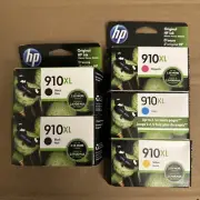 New OEM HP 910XL Black Color Ink set 910 XL 8020 8025 5 Pack Box Exp 2022 - 2023