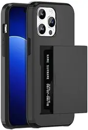 [ZUSLAB] Case for iPhone 15 Pro Slide Armor Card Holder Protective Shockproof Hard Back Cover for Apple (2023) - Black