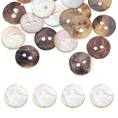 20Pcs Round Natural Shell Buttons,11.5mm 2 Holes Pearl Buttons, Dark Smoke Grey