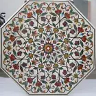 Octagon Marble Dining Table Top Unique Floral Design Inlay Work Center Table