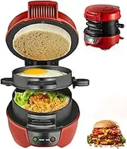 Breakfast Sandwich Maker, 600W Burger Sandwich Omelette Toaster Maker with Egg Cooker Ring, Spin Out Cooking Board, Indicator Light, Non Stick Egg Mcmuffin Maker for Home Kitchen Yellow