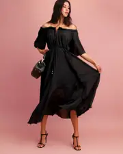 [Belle & Bloom] Amour Amour Ruffled Midi Dress - Black