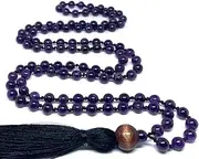 [Generic] Real Amethyst Gemstone Japa Mala Amethyst Japa Mala Healing Necklace 8mm, Hand Knotted 108 Mala Beads, 108 Mala Beads, Mala Tassel Necklace, Japa Mala, Meditation Pooja Prayer