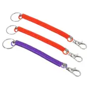 6.7" Spiral Retractable Spring Coil Keychain, 3 Pack Key Ring, Red Purple