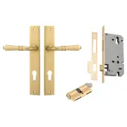 Sarlat Lever Rectangular Backplate Entrance Kit w High Security Lock Brushed Gold PVD