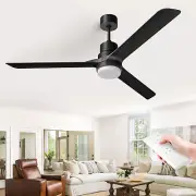 Ceiling Fans with Lights and Remote, 60 Inch Ceiling Fan Black Noiseless Reversi