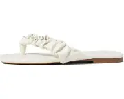 Nine West Daxx Ivory Slip On Squared Open Toe Ruch Detailed Flat Sandals